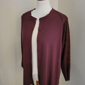 LOGO By Lori Goldstein Rayon 230 & Lace Cardigan. Dark Chestnut* Large